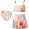 Dekliški kopalni komplet Tankini 3-delni s krilcem roza 140 – za deklice 6–12 let, 110–160 cm, hitro sušeč, dihajoč, elastičen, pralni stroj, hlačke, zgornji del, krilce, za plavanje in plažo