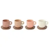 Set of 4 coffee cups, porcelain, 110 ml, with acacia saucer, Take a L