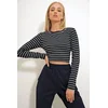 Trend Alacati Stili Ženska bluza dugih rukava ALC-X12643, Okrugli izrez, Crno-bela