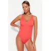 Trendyol Red V-Neck High Leg Swimsuit
