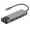 FAST ASIA Adapter konvertor TIP-C na HDMI + 2xUSB 3.0 + TIP C + RJ45 sivi
