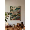 WallXpert uramljena slika 115250, snežni leopard u orijentalnom stilu među planinama i oblacima, 50 x 70 cm, beli ram
