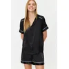 Trendyol Black Piping Detailed Satin Woven Pajamas Set