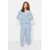 Trendyol Light Blue Double Breasted Collar Wellsoft Winter Knitted Pajamas Set