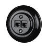 Bohemia-Design - Porcelanasta retro Ethernet vtičnica z okvirjem 2xCAT.5E črna