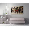 WallXpert slika na platnu WY407, gradska ulica sa ljudima i crvenim suncobranima, apstraktno, 70 x 100 cm