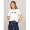 Tommy Hilfiger za ženske. WW0WW43459 Majica z belim logotipom (S), Bela, Priložnostno, Kratek rokav, Organski bombaž, Trajnostni