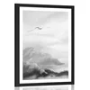Plakat s paspartujem prelet ptic nad pokrajino v črnobeli varianti - 60x90 silver