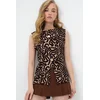 Trend Alacati Stili Ženska bluza bez rukava Alc-X13729, Okrugli izrez, Crno-bež