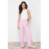 Trendyol Pink Belt Velcro High Waist Pleated Wide Leg Knitted Trousers