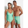 Trendyol Abstract Patterned V-Neck Tunnel Regular Swimsuit
