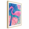 shumee Plakat - Rožnati flamingo - Abstraktni flamingo na ozadju palm in ledenih kock