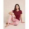 Sinsay - Pamučna dvodelna pidžama sa motivom trešanja - burgundy