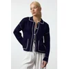 Trendyol Navy Blue Color Block Polo Neck Knitted Cardigan
