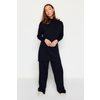 Trendyol Dark Navy Blue Slit Wide Leg Knitwear Two Piece Set
