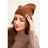 Kesi Womens ribbed cap with decorative button made of wool and modal brown