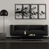 WallXpert metalni zidni ukras 5438, grana sa pticama u 4 panela, 120 x 60 cm, crni