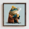 WallXpert uramljena MDF slika DOS035-70, žaba sa naočarima i šalom drži šolju čaja, 70 x 70 cm