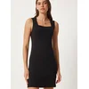 Happiness Istanbul Womens Black Square Neck Thick Strap Knitted Dress