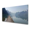 tulup.si Slika na steklu Pier lake mountains landscape 120x60 cm 4 obešalnika