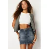 Trendyol Dark Blue More Sustainable High Waist Mini Denim Skirt with Stitching Detail