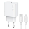 shumee 20W USAMS Power Delivery USB-C stenski polnilnik bele barve + 1m kabel USB-C na Lightning