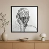 WallXpert uramljena slika na platnu Cc-K-Sy-1027, linijski crtež glave oslonjene na ruku, crno-beli, 60 x 60 cm