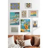 WallXpert set od 8 uramljenih slika Çgs-055, letnji mediteranski motivi – limuni, plaža, koktel i kombi, beli ram