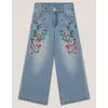 Monsoon Children Farmerke za devojčice Sequin Floral, Široke nogavice, Plave