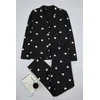 Trendyol Black 100% Cotton Heart Patterned Shirt-Pants Knitted Pajama Set