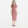 Obleka Calvin Klein Jeans Ss 2X2 Baby Rib Logo Midi Dress Sierra Brown S