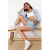 Trendyol Light Blue Elastic Waist High Waist Denim Shorts