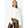 Trendyol Ecru Crop Super Wide Fit Soft Textured Knitwear Sweater