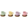 Set of 4 coffee cups, porcelain, 110 ml, with acacia saucer, Take a L