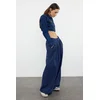 Trendyol Navy Blue Pleated High Waist Wide Leg Jeans