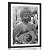 Plakat s paspartujem jin in jang Buda v črnobeli varianti - 20x30 no frame