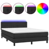 Vidaxl Box spring postelja z vzmetnico LED črna 140x200 cm um. usnje