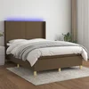 vidaXL Box spring postelja z vzmetnico LED temno rjava 140x200cm blago