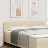 vidaXL LED glava postelje z LED trakami z vzglavjem krema 180 cm blago