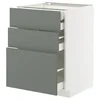 METOD / MAXIMERA Pod.elem.3front/2dnj/1srd/1vis.fiok, bela/Nickebo mat sivozelena, 60x60 cm