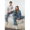 Trendyol Womens Couple Blue Galaxy Patterned Viscose Woven Pajama Set