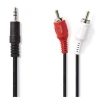 NEDIS CAGB22200BK50, Stereo audio kabl, 3,5 mm muški, 2x RCA muški, Niklovani, 5,00 m, Crni