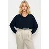 Trend Alaçati Stili Womens Black Degaje Collar Wide Cut Knitted Blouse