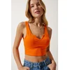 Happiness Istanbul Womens Orange Strap Crop Knitted Blouse