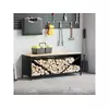 Stalak za drva za ogrjev s drvenim vrhom crni 100,5x35,5x40 cm
