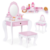 ECO TOYS Drveni sto za šminkanje sa ogledalom za decu, Roze