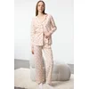 Trendyol Ecru 100% Cotton Floral Knitted Pajama Set