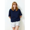 Trendyol Navy Blue 100% Cotton Galaxy Patterned Knitted Pajamas Set