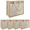 vidaXL Jutene torbe z žepom 5 pcs Naravna in bela 26 x 22 x 14 cm