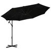 Konzolni vrtni suncobran LED s čeličnim stupom 300 cm crni